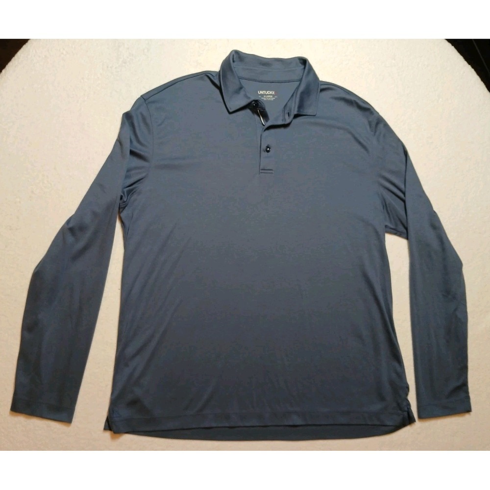Untuckit Mens Size XL Blue Long Sleeve Polo Shirt